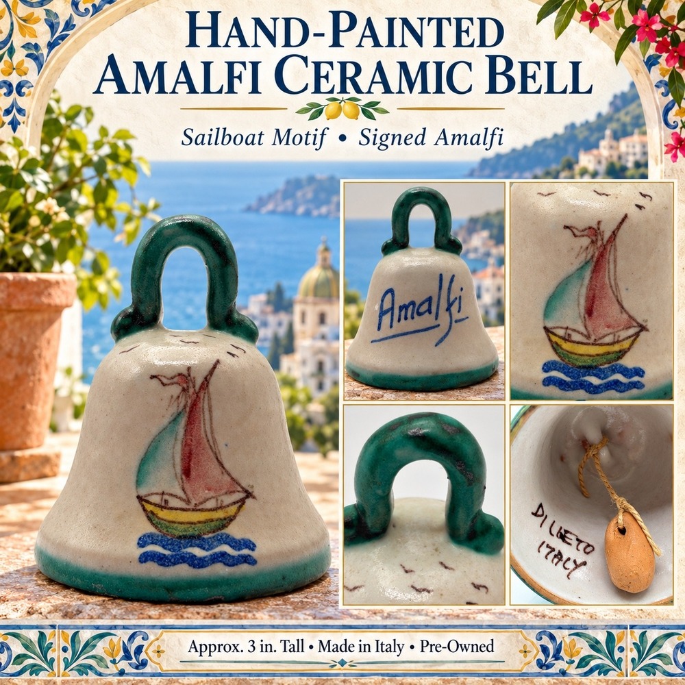 Amalfi Italy Hand Painted Ceramic Bell Sailboat Motif Di Lieto Italian Pottery